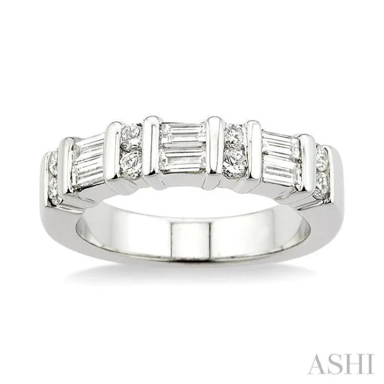 1 ctw Baguette and Round Cut Diamond Fashion Band in 14K White Gold