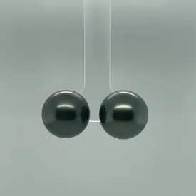 14mm Black Tahitian Pearl Stud Earrings