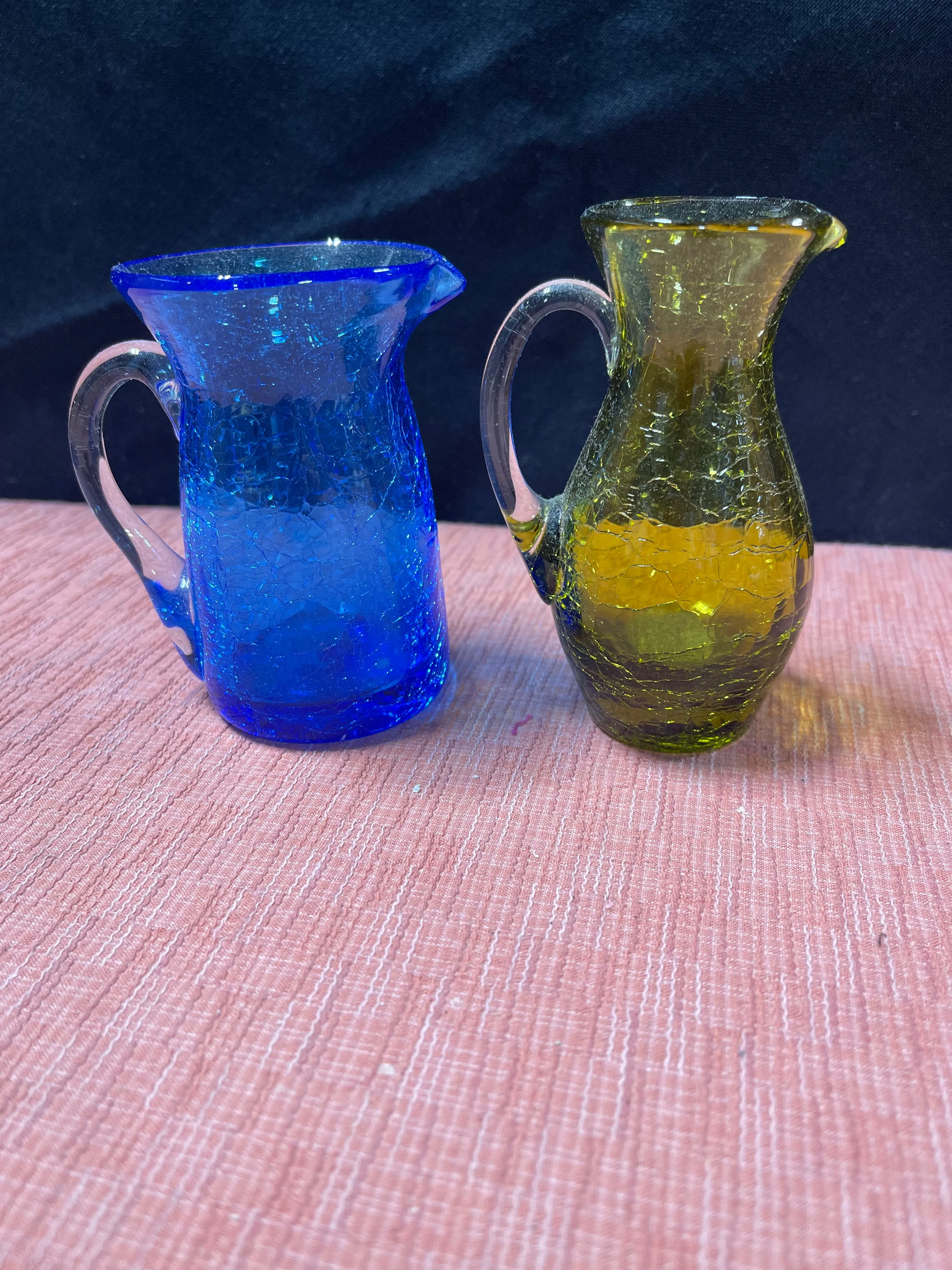 2 Small Crackle Glass Pitchers - B