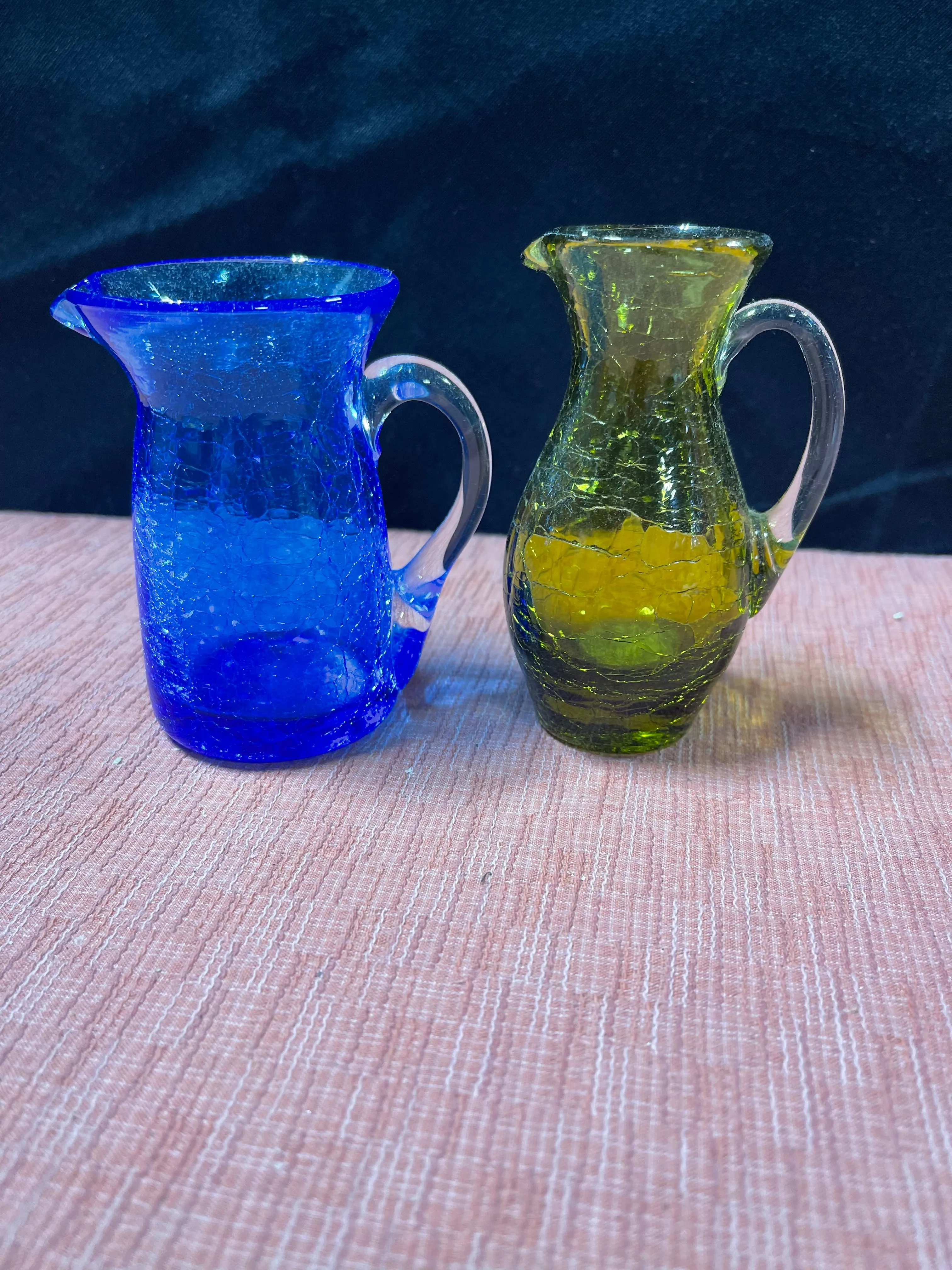 2 Small Crackle Glass Pitchers - B