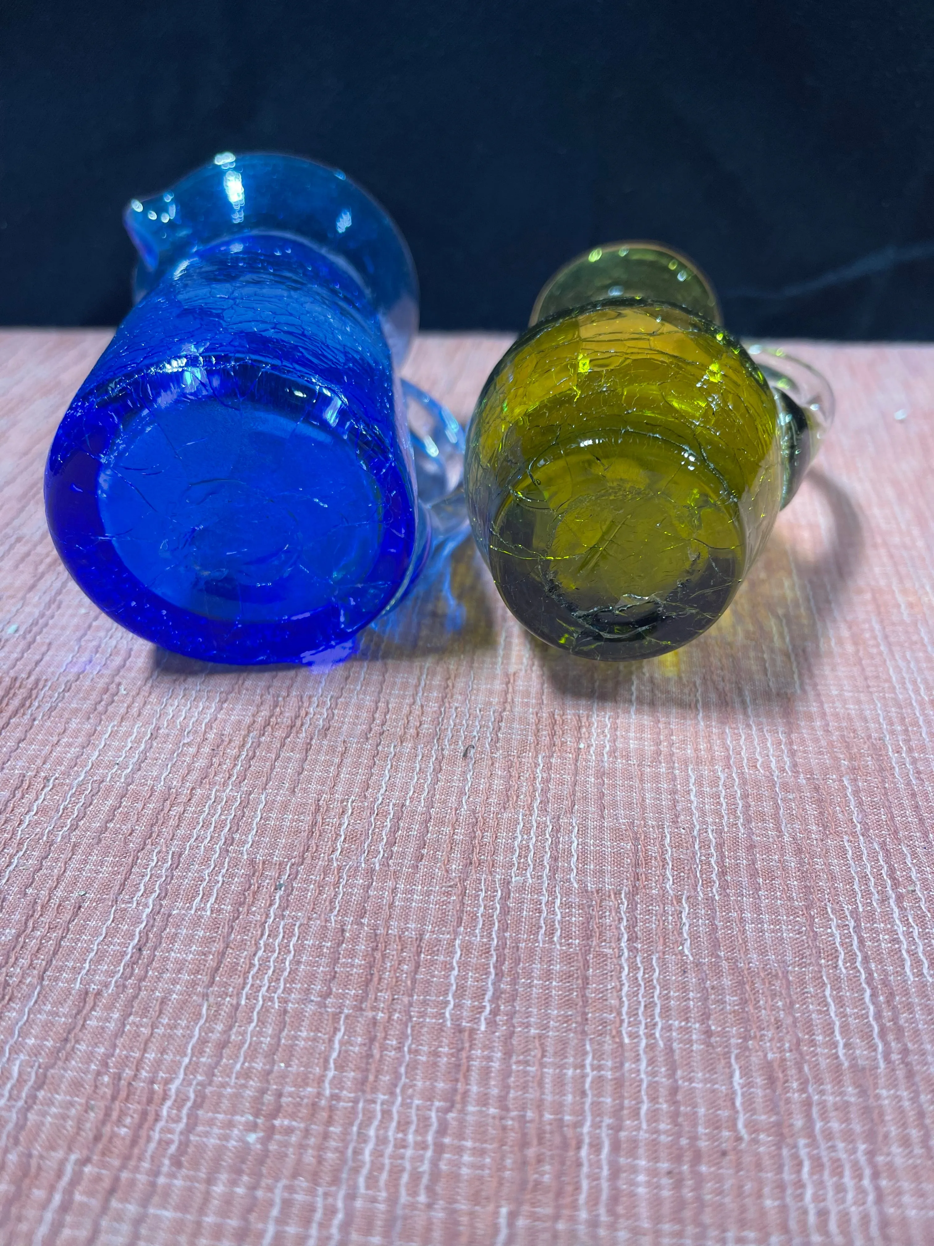 2 Small Crackle Glass Pitchers - B