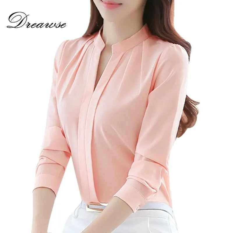 2021 Dreawse Spring Autumn Women Long Sleeve Casual Chiffon Blouse Sizes S - 2XL