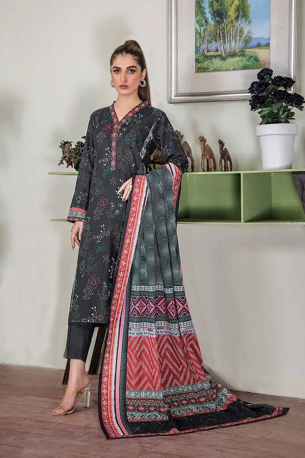 3 Pcs Unstitched Khaddar Suit KKH-2218