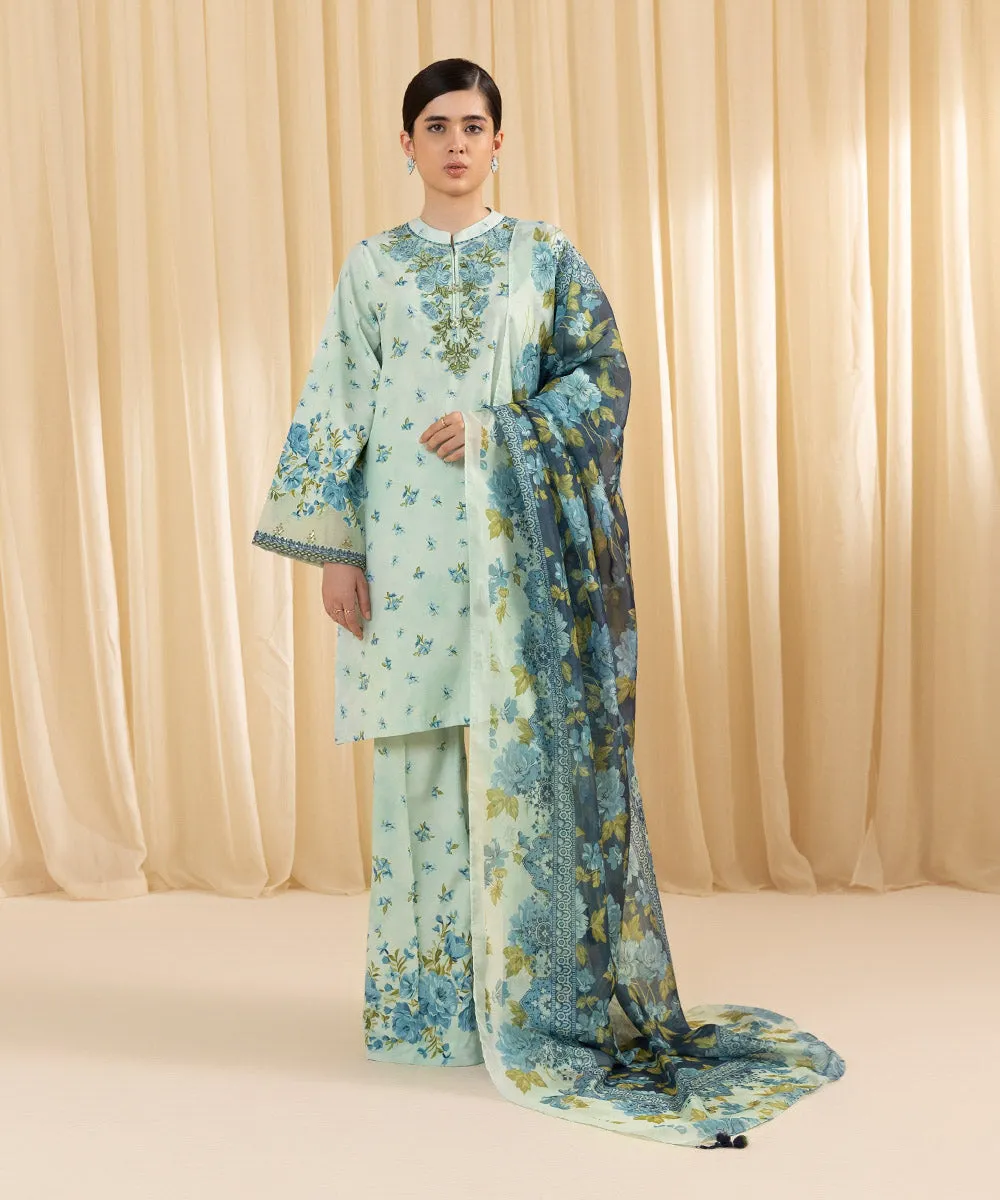 3 Piece -  Embroidered Silk Suit