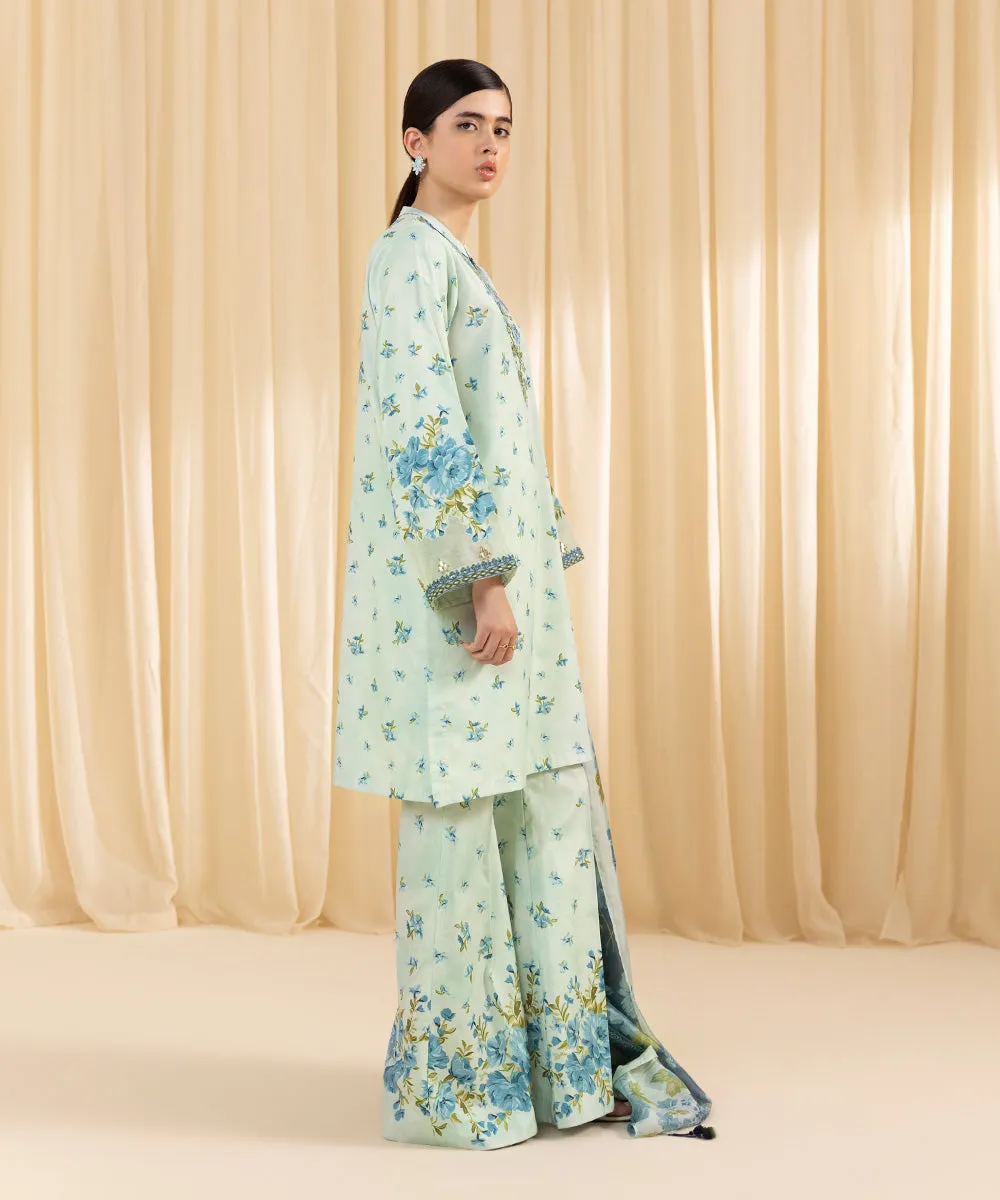 3 Piece -  Embroidered Silk Suit