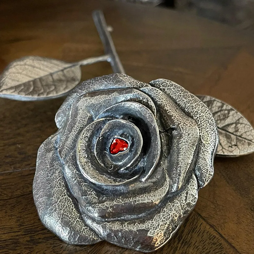 40th Ruby Wedding Anniversary Everlasting Forever Pewter Rose With Swarovski Heart Crystal Keepsake Gift