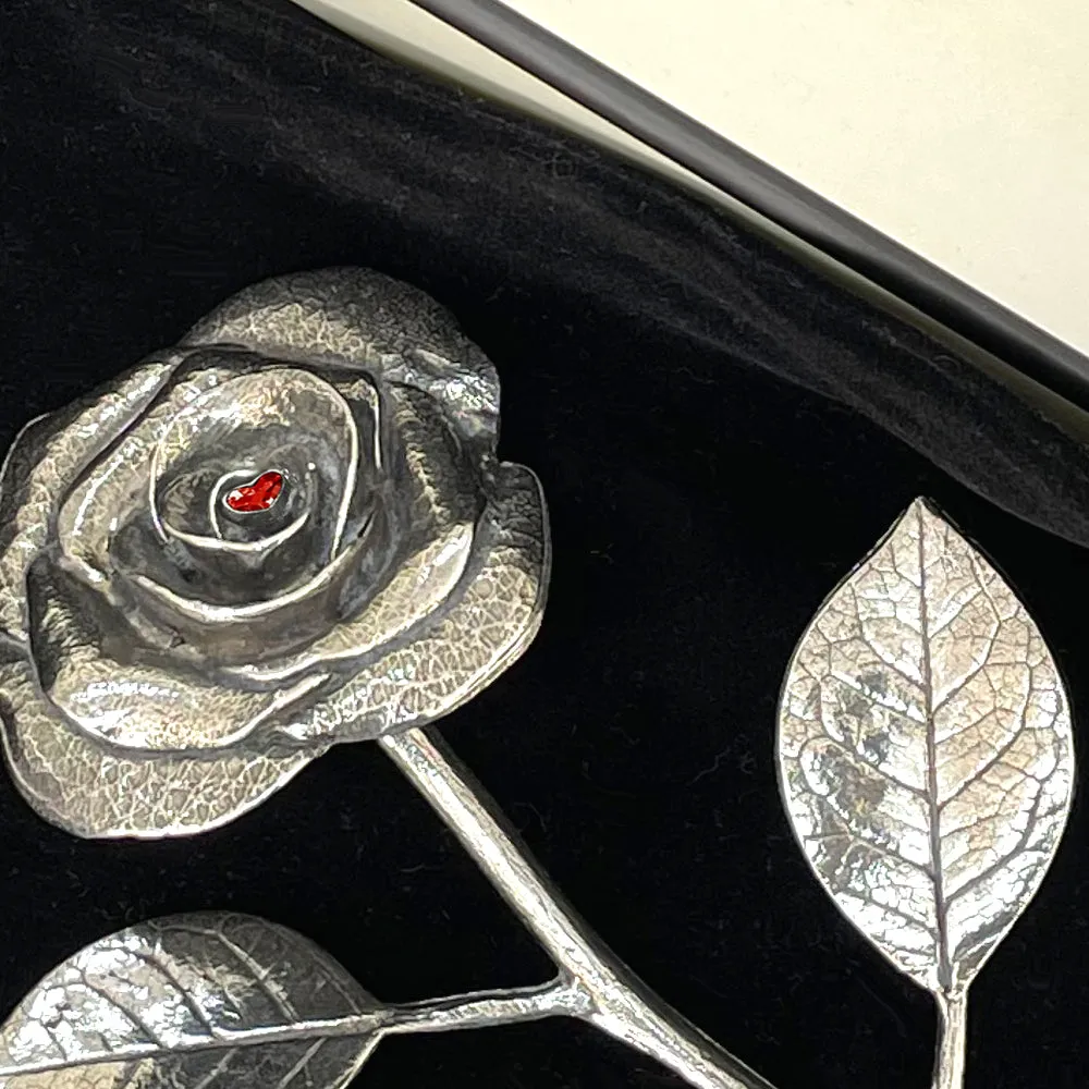 40th Ruby Wedding Anniversary Everlasting Forever Pewter Rose With Swarovski Heart Crystal Keepsake Gift