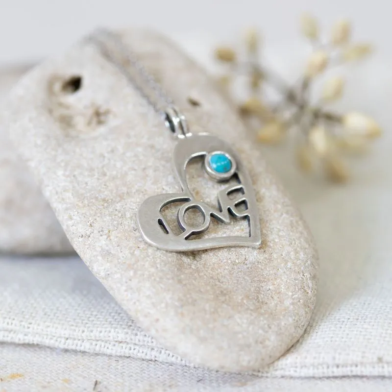 925 Silver Heart LOVE Shape Pendant inlaid with Blue Opal