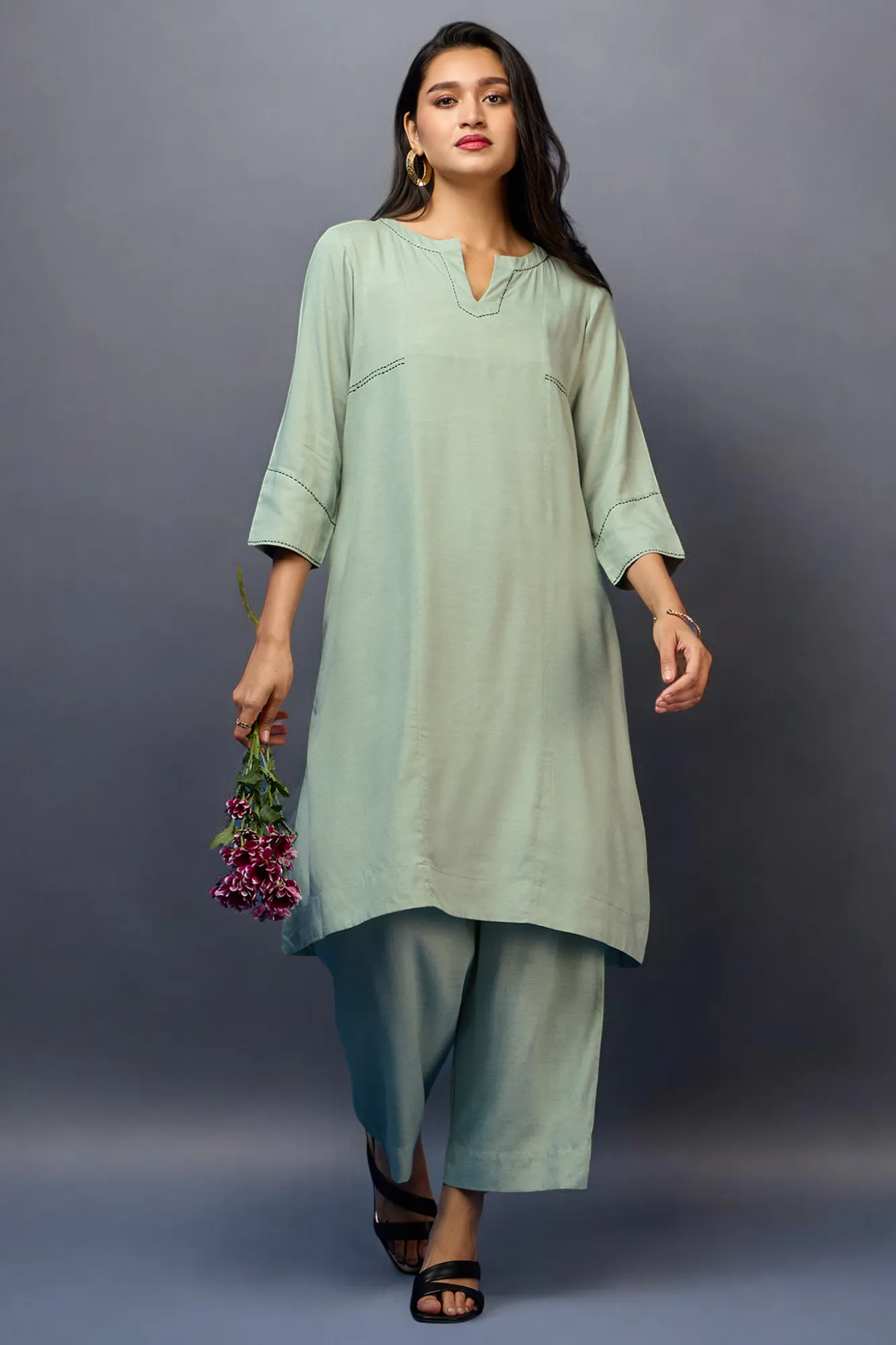 a-line kurta co-ord set - Pistachio Bliss & Sage Whisper