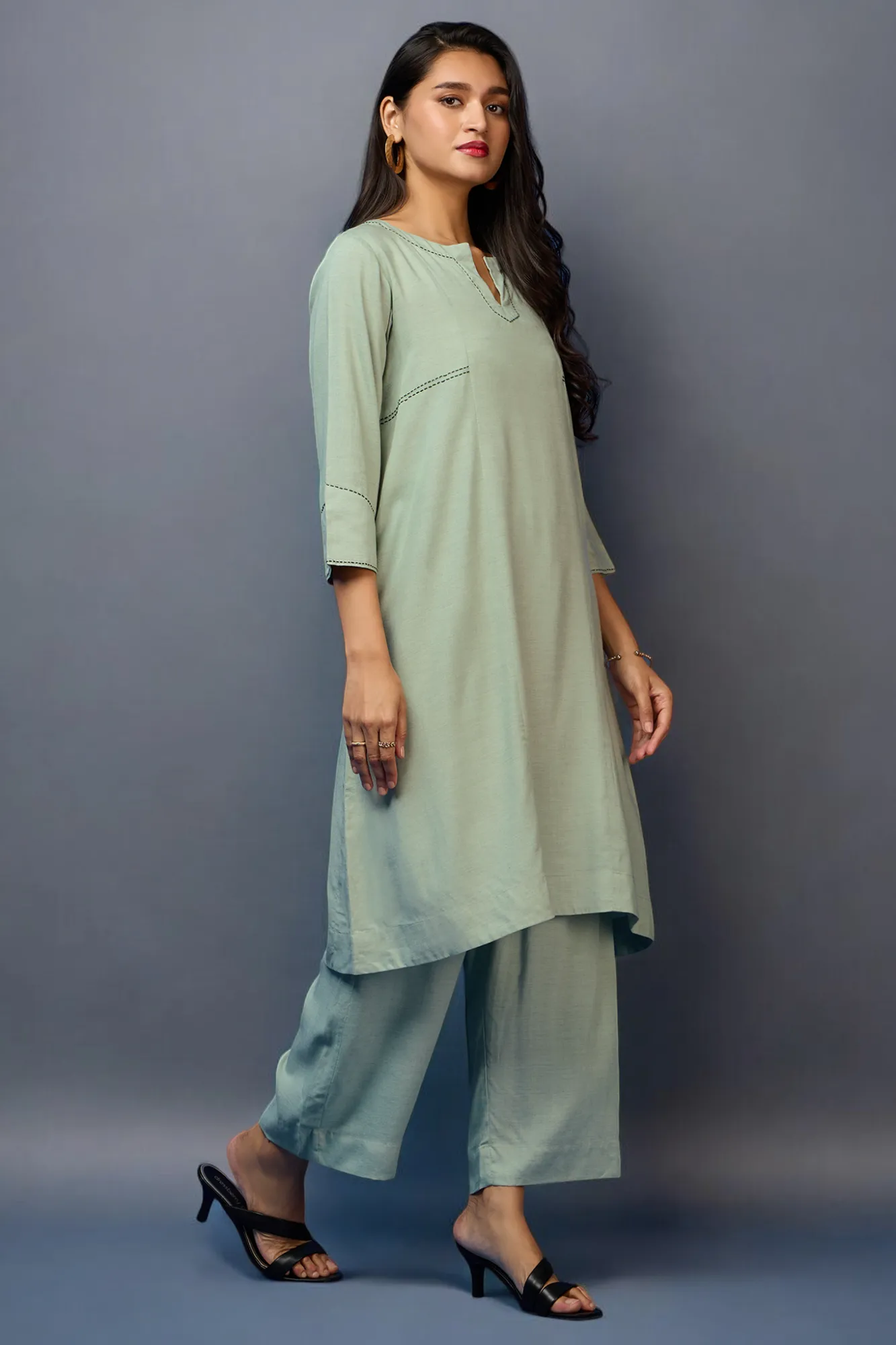 a-line kurta co-ord set - Pistachio Bliss & Sage Whisper