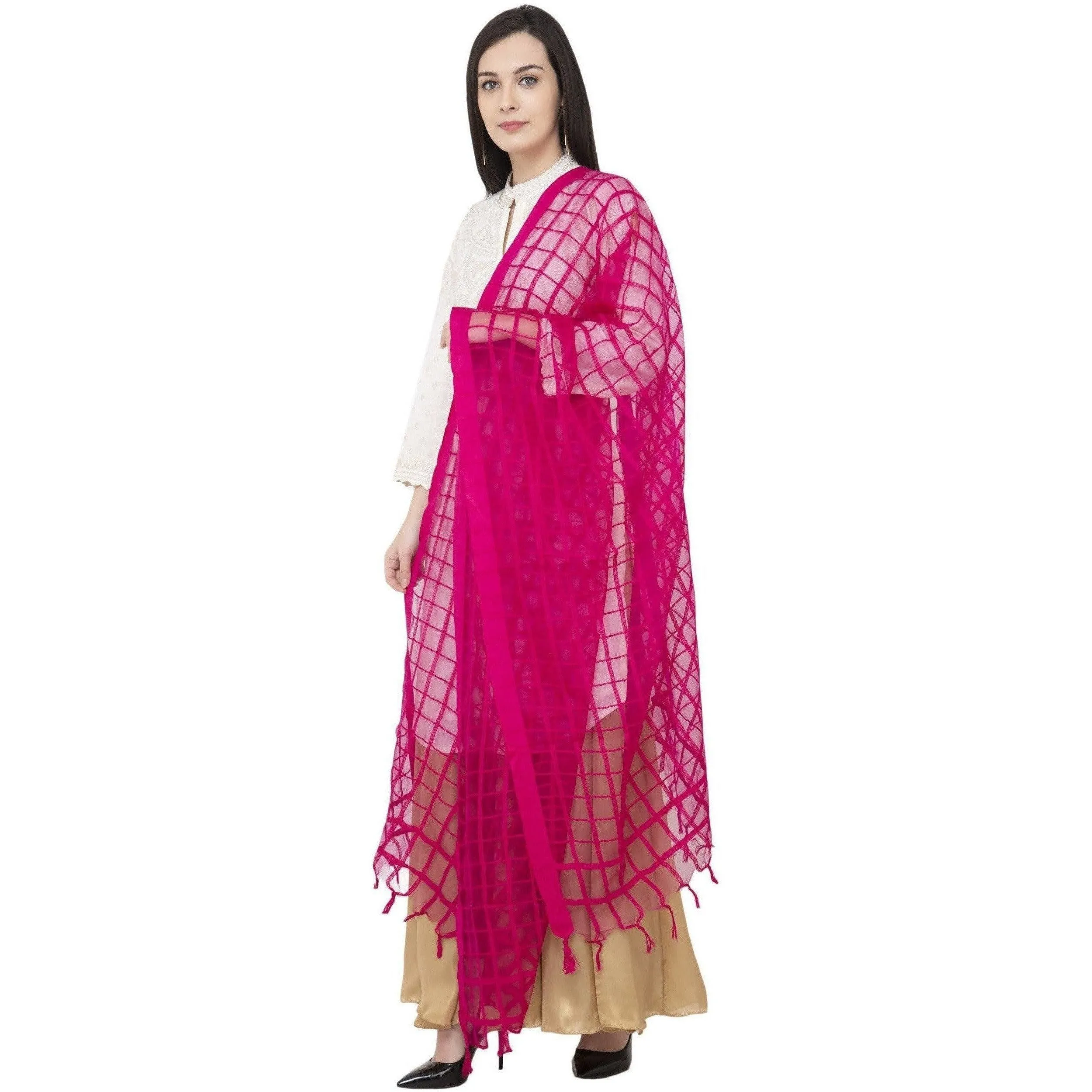 A R SILK Cotton Square Regular Rani Color Dupatta or Chunni