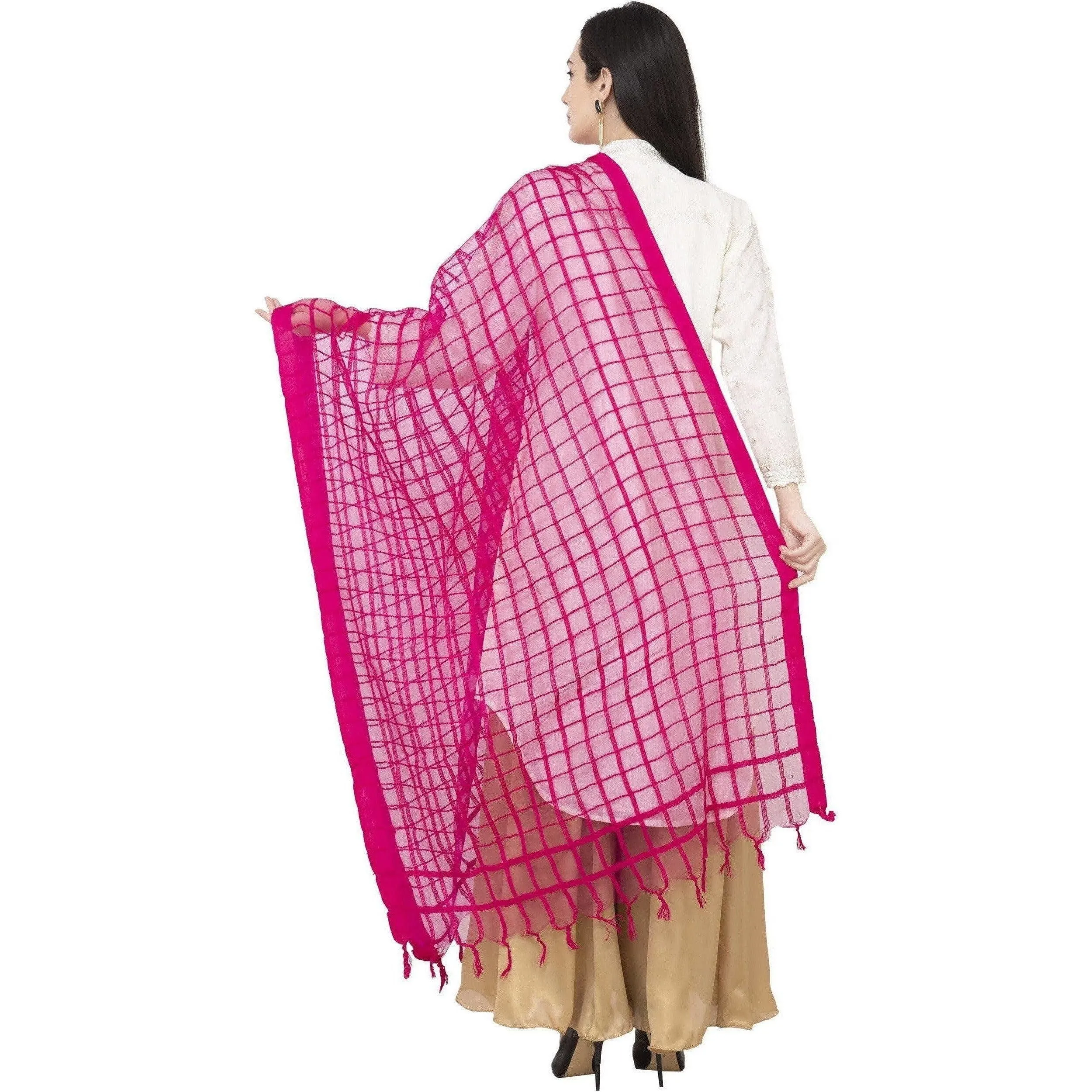 A R SILK Cotton Square Regular Rani Color Dupatta or Chunni