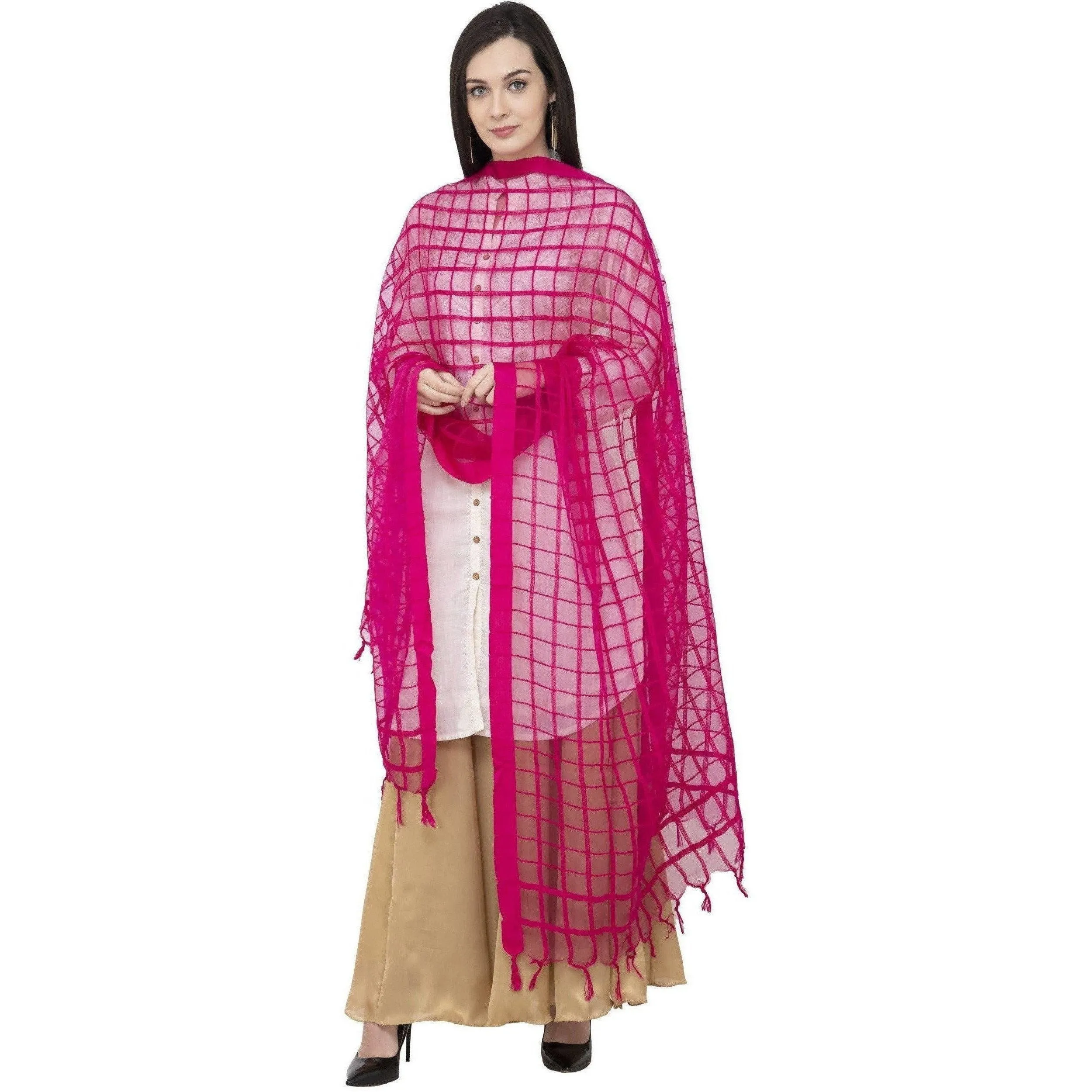 A R SILK Cotton Square Regular Rani Color Dupatta or Chunni