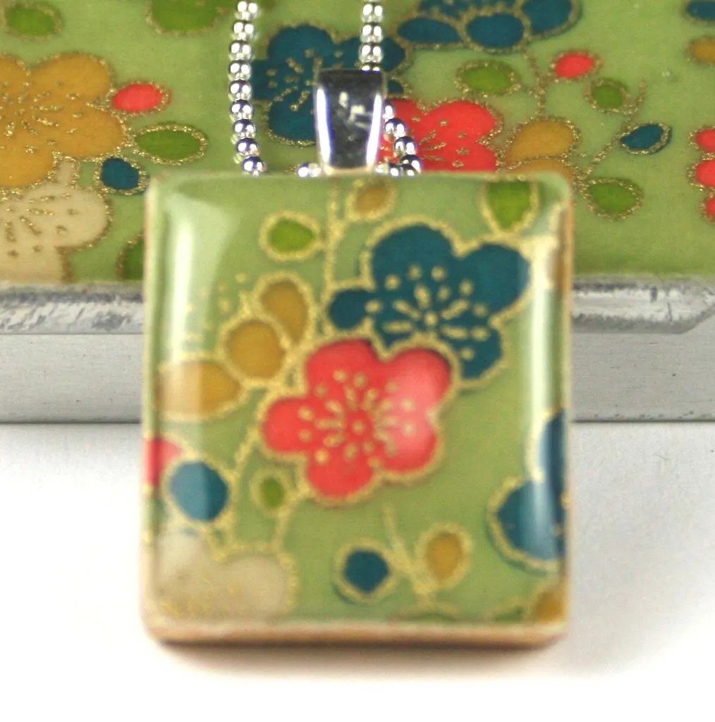 A Scrabble Tile Pendant and Teeny Tiny Tin Posy Green