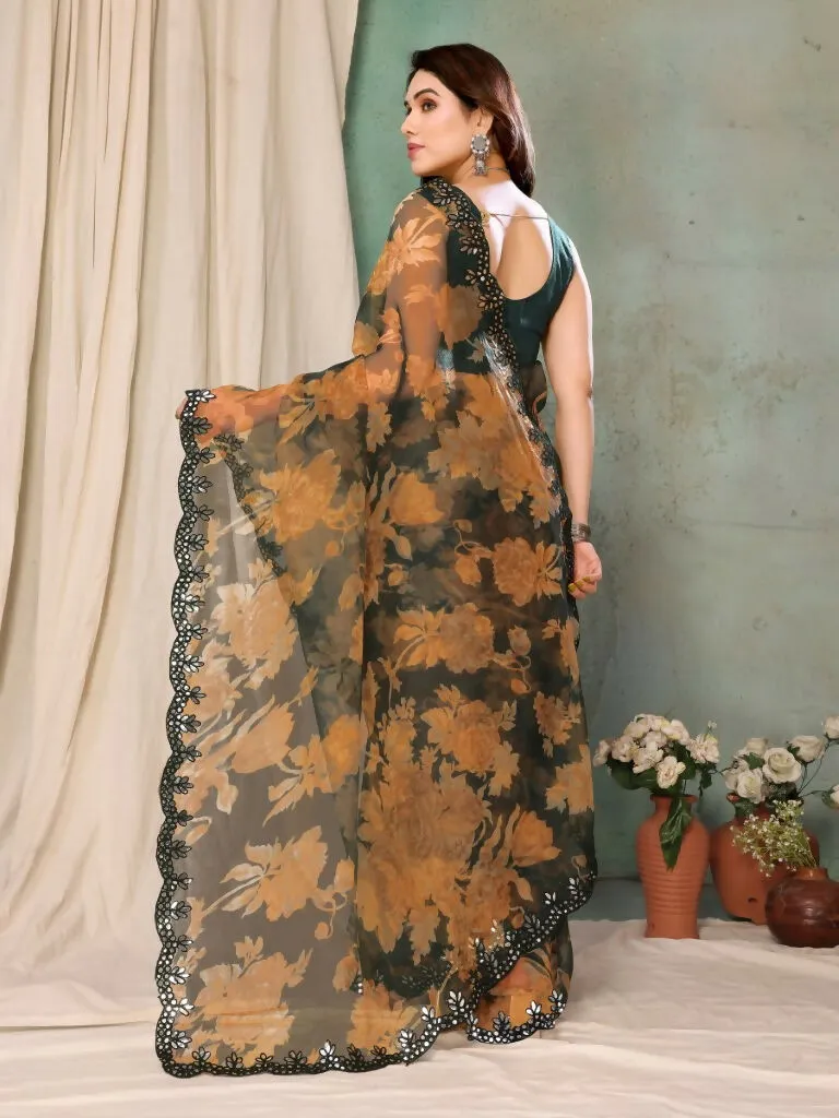 Aafreen Partywear Designer Green Georgette Fancy Saree