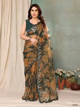 Aafreen Partywear Designer Green Georgette Fancy Saree