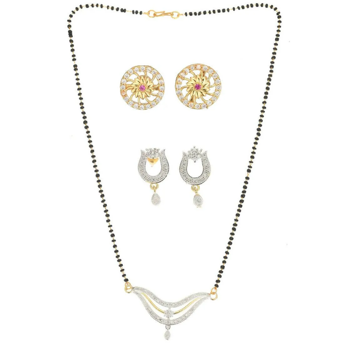 AanyaCentric Gold Plated Mangalsutra with Pendant, 2 Pair Earrings