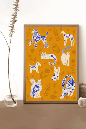 Abstract Floral Pets Giclée Art Print Poster (Yellow)