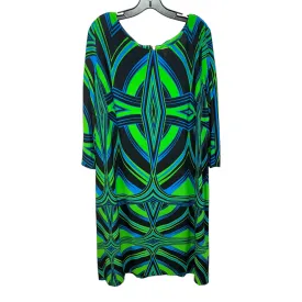 Abstract Print Zip Back 3/4 Sleeve A-Line Dress By Danny & Nicole In Blue & Green, Size: 2X