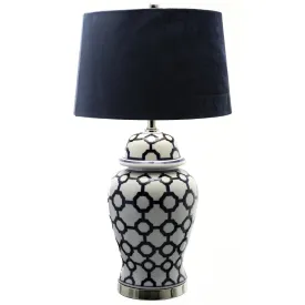 Acanthus Blue And White Ceramic Lamp With Blue Velvet Shade