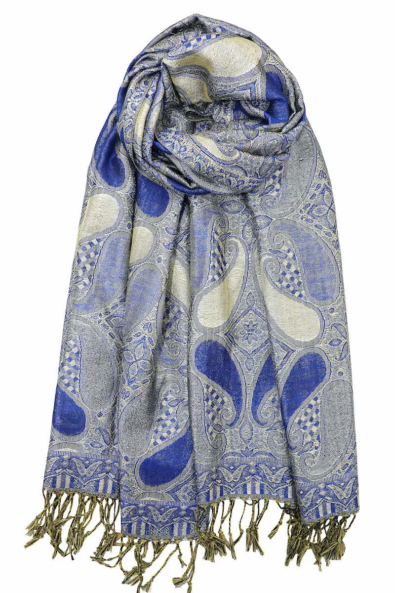 Achillea Royal Blue Metallic Paisley Pashmina