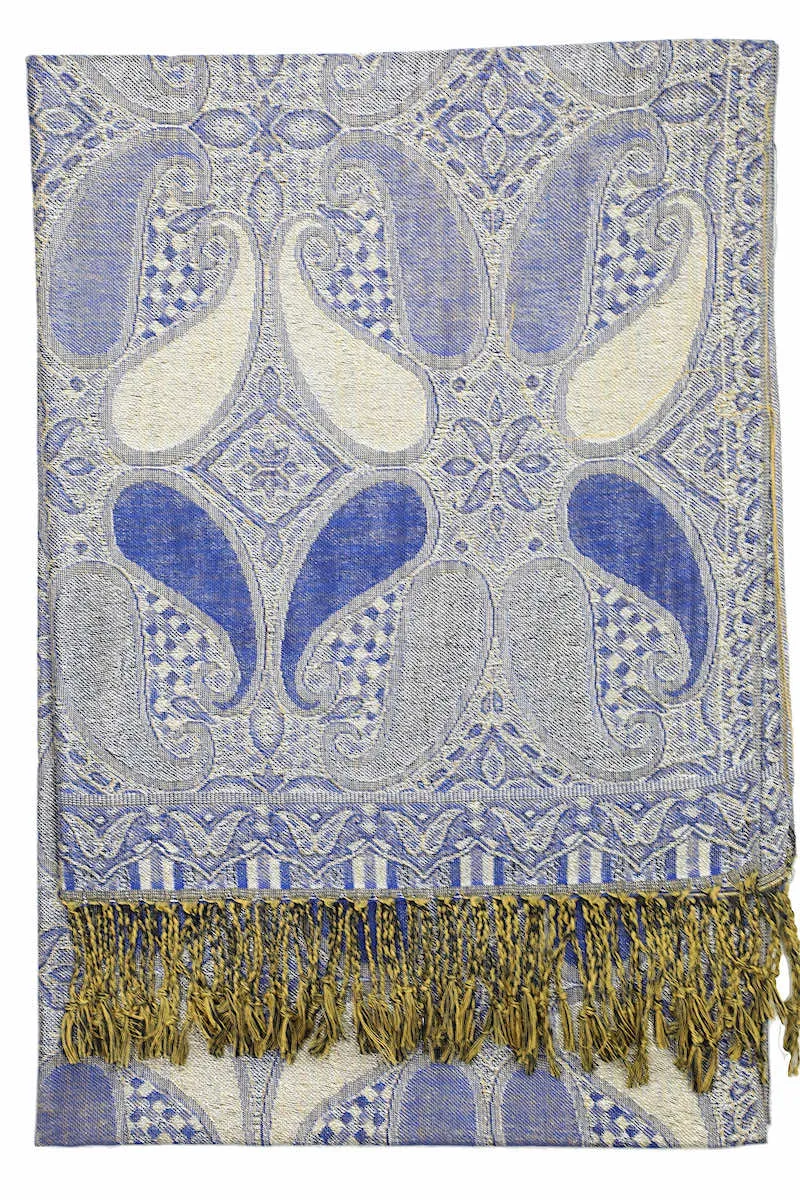 Achillea Royal Blue Metallic Paisley Pashmina