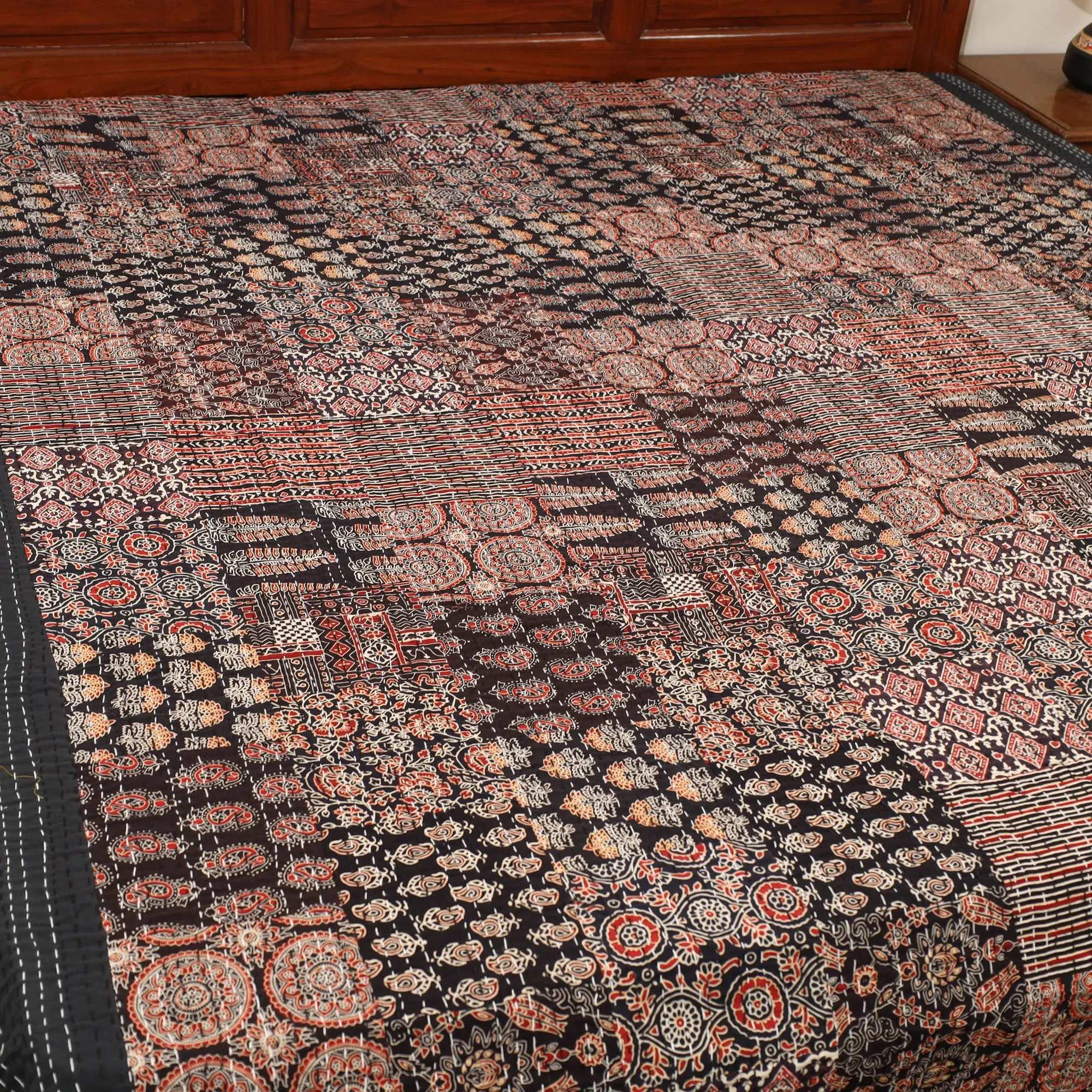 Ajrakh Print Patchwork Double Tagai Kantha Bed Cover 55