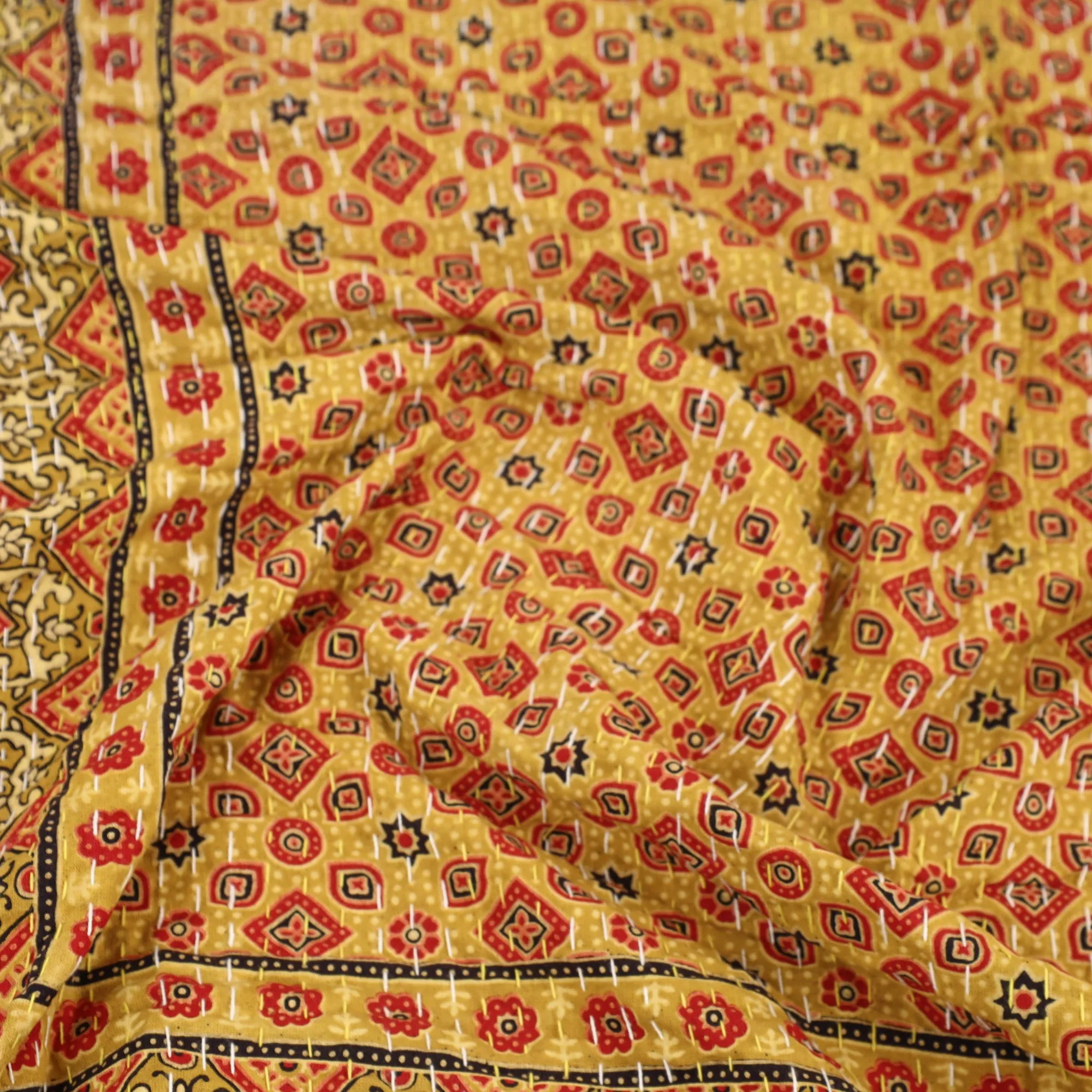 Ajrakh Print Single Tagai Kantha Bed Cover 78