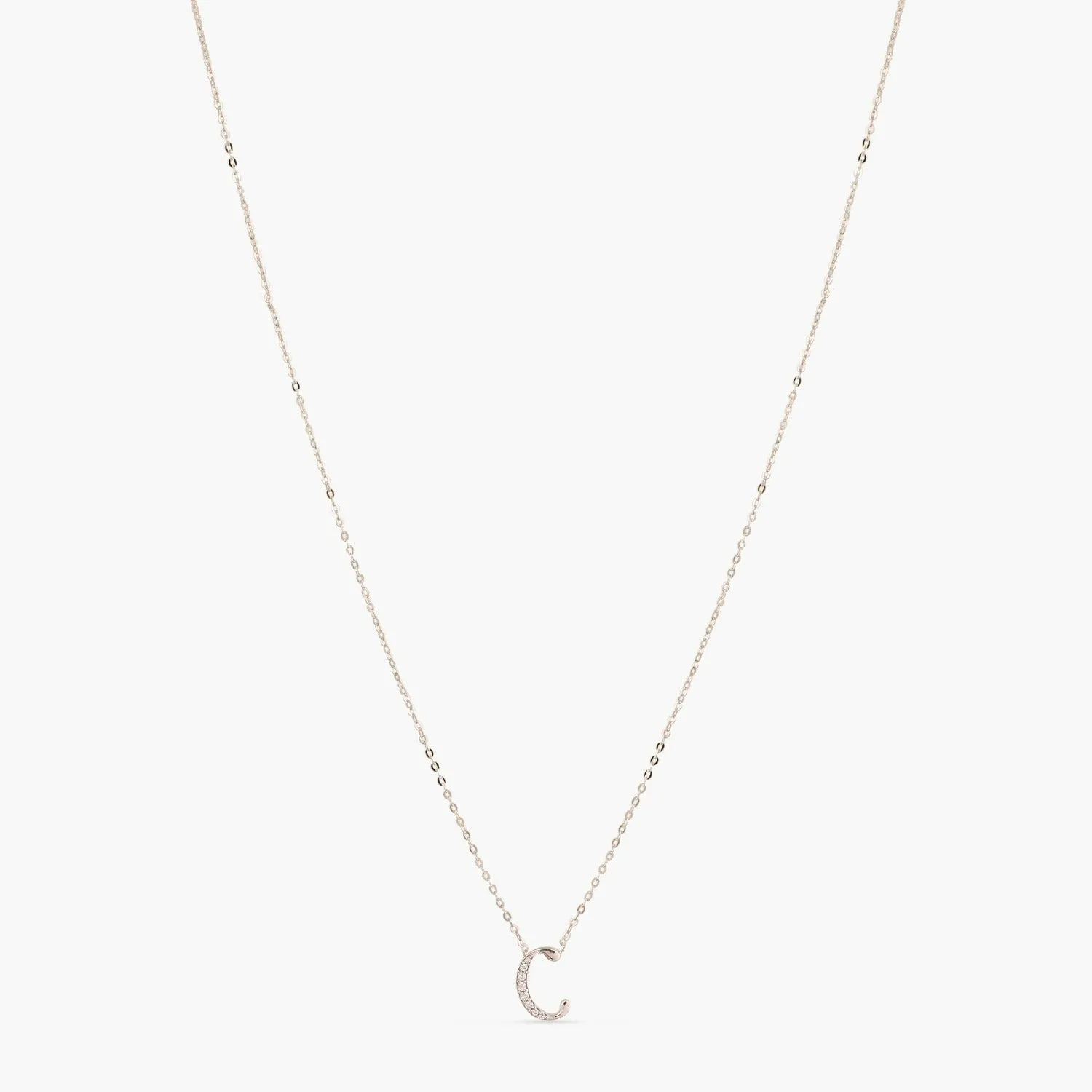 Alphabet A-Z Charms CZ White-Gold Plated Silver Necklace