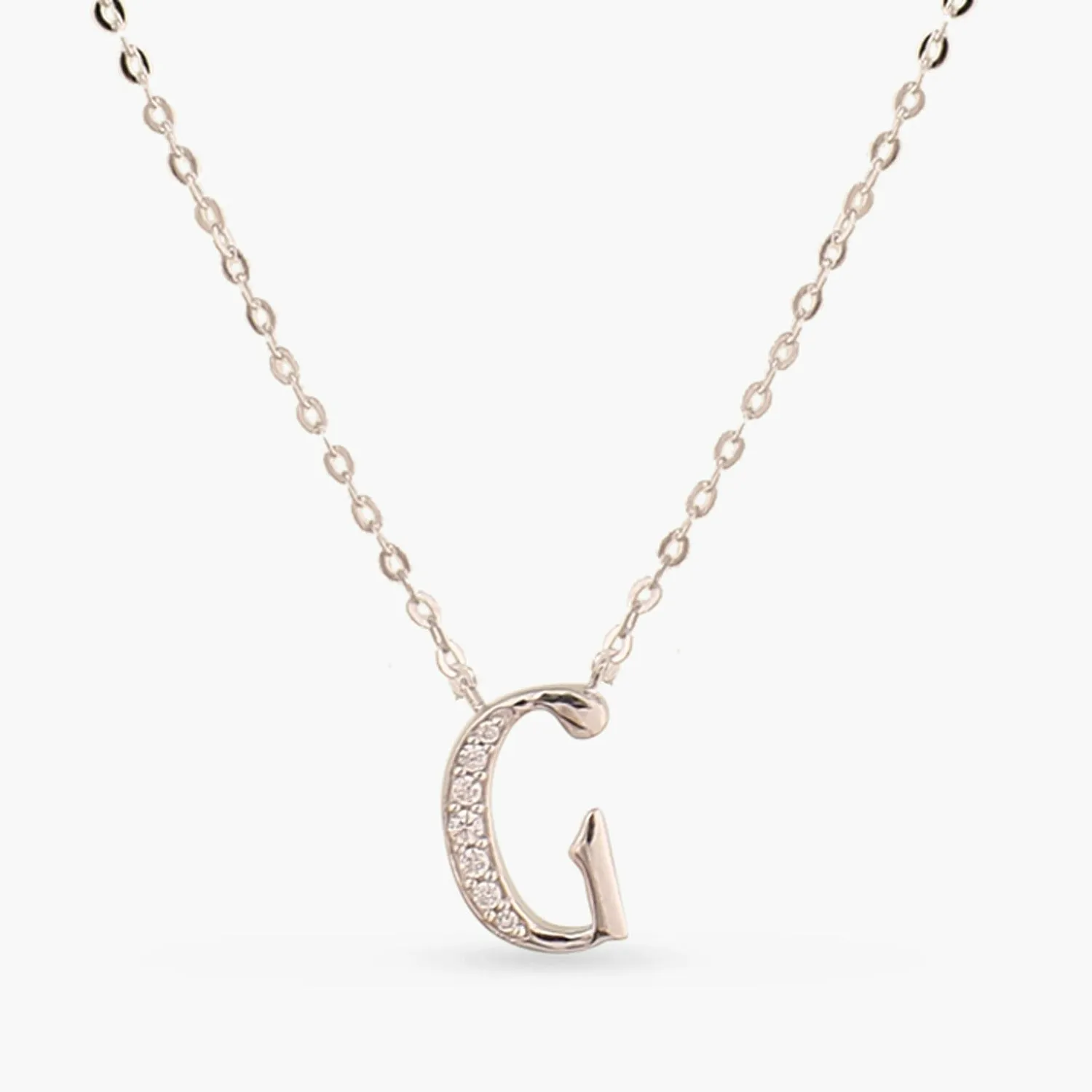 Alphabet A-Z Charms CZ White-Gold Plated Silver Necklace