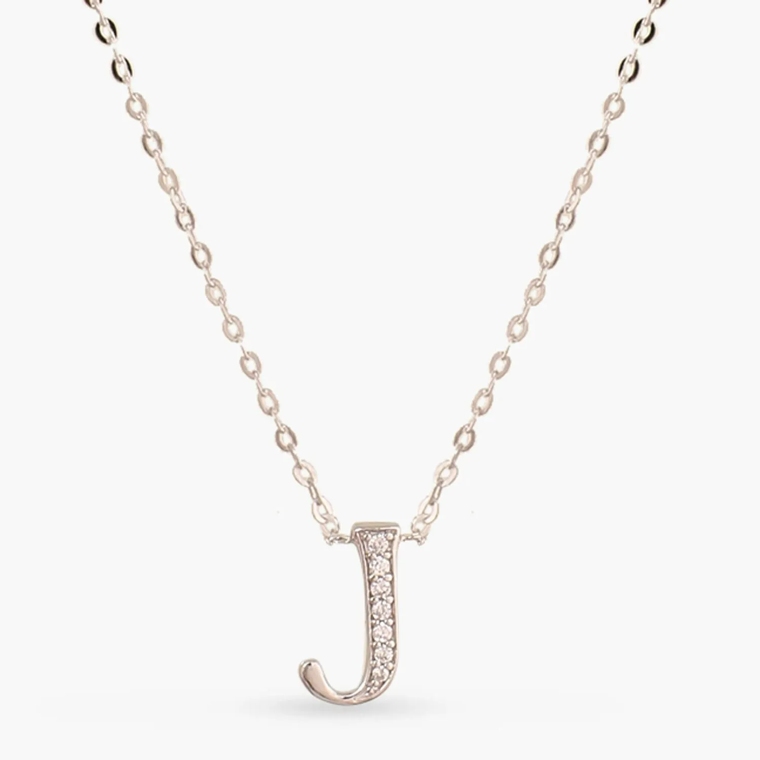 Alphabet A-Z Charms CZ White-Gold Plated Silver Necklace