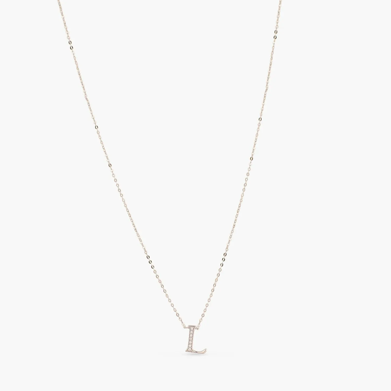 Alphabet A-Z Charms CZ White-Gold Plated Silver Necklace