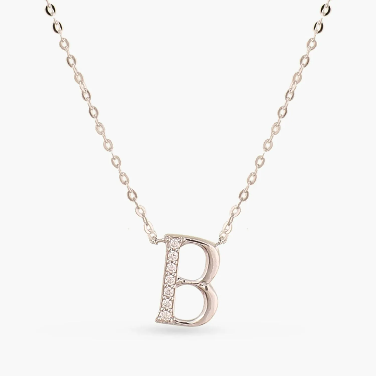 Alphabet A-Z Charms CZ White-Gold Plated Silver Necklace