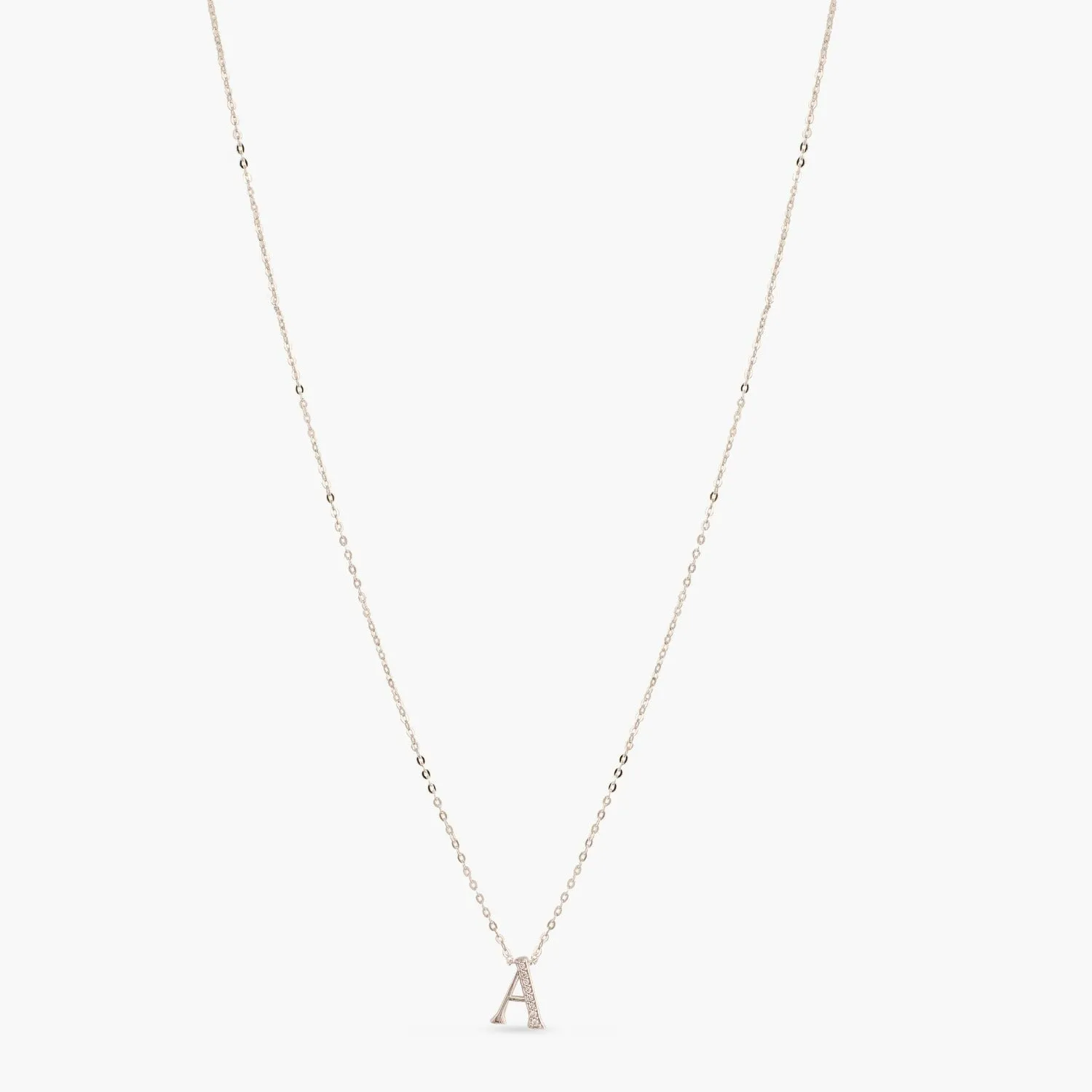 Alphabet A-Z Charms CZ White-Gold Plated Silver Necklace