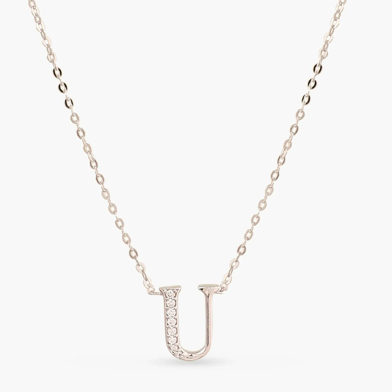 Alphabet A-Z Charms CZ White-Gold Plated Silver Necklace