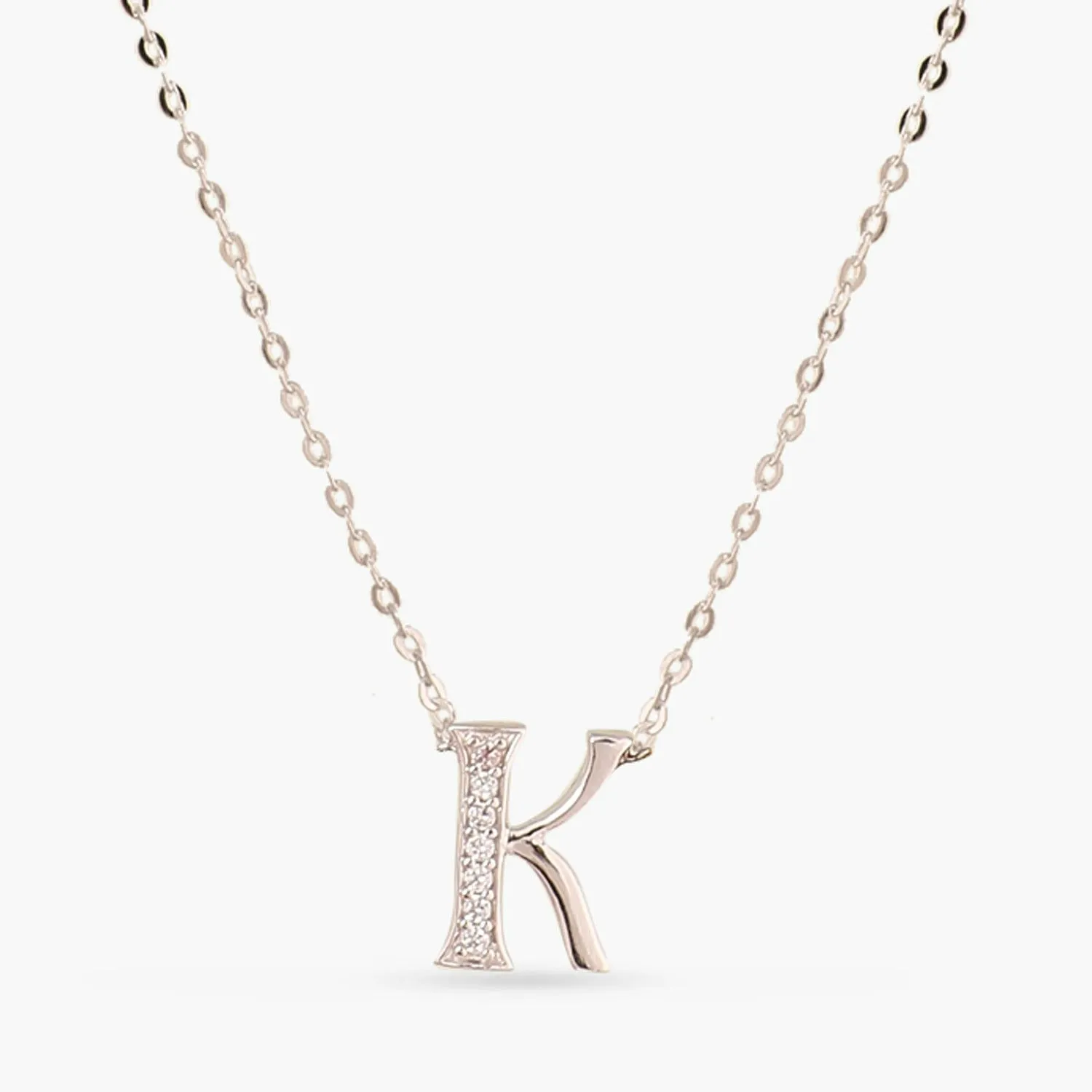 Alphabet A-Z Charms CZ White-Gold Plated Silver Necklace