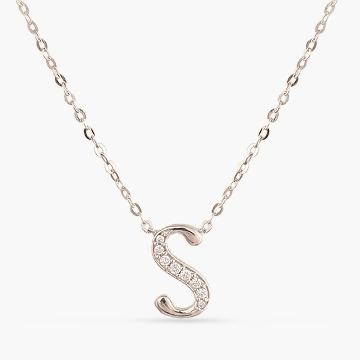 Alphabet A-Z Charms CZ White-Gold Plated Silver Necklace