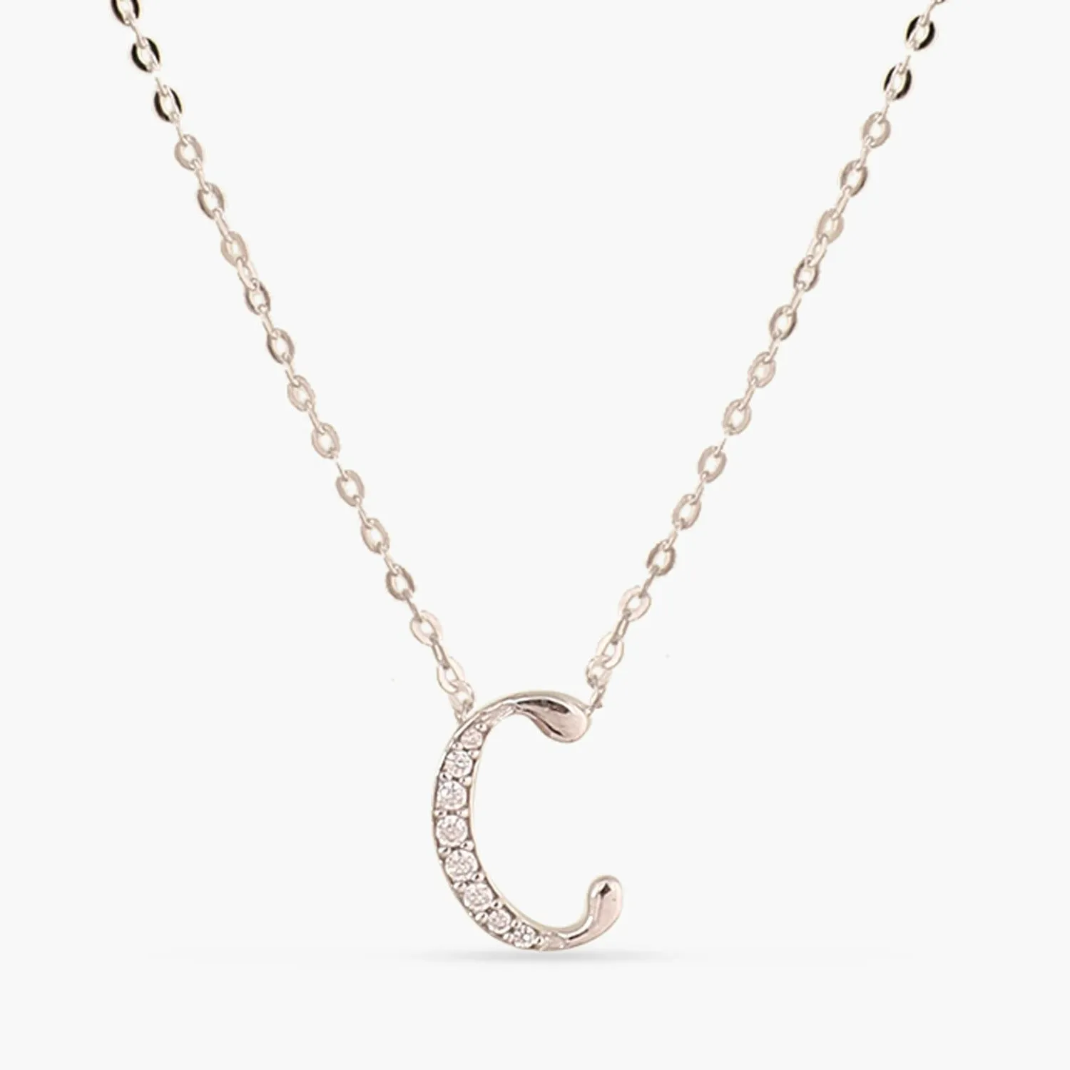 Alphabet A-Z Charms CZ White-Gold Plated Silver Necklace