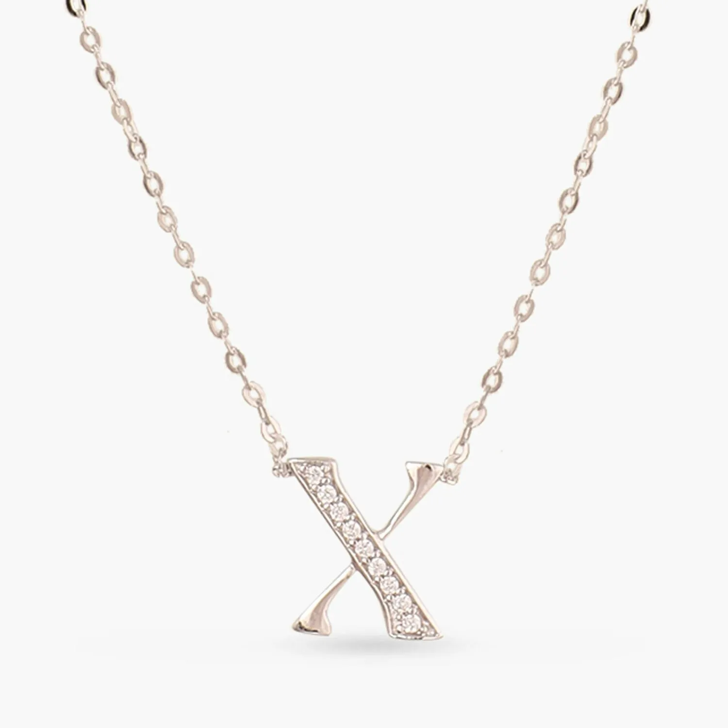 Alphabet A-Z Charms CZ White-Gold Plated Silver Necklace