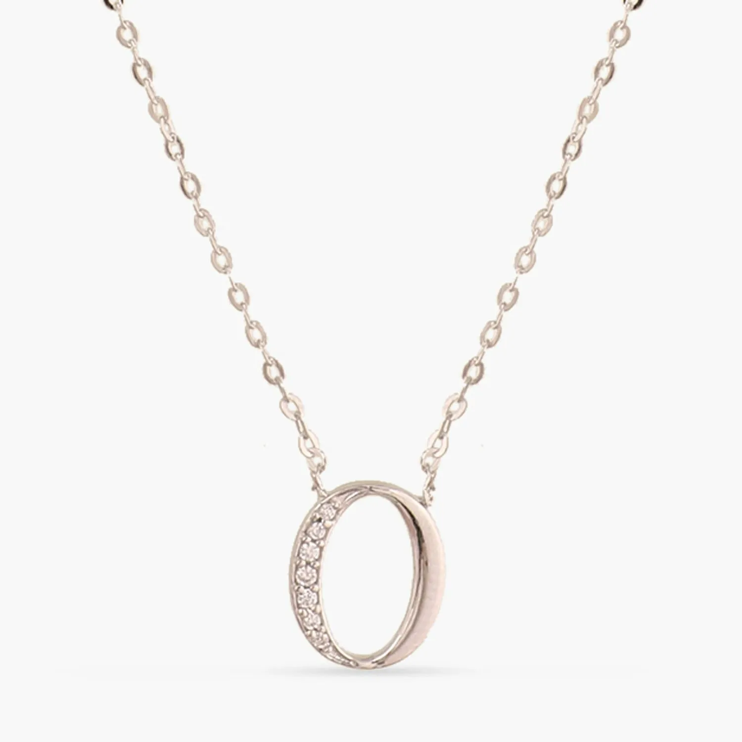 Alphabet A-Z Charms CZ White-Gold Plated Silver Necklace