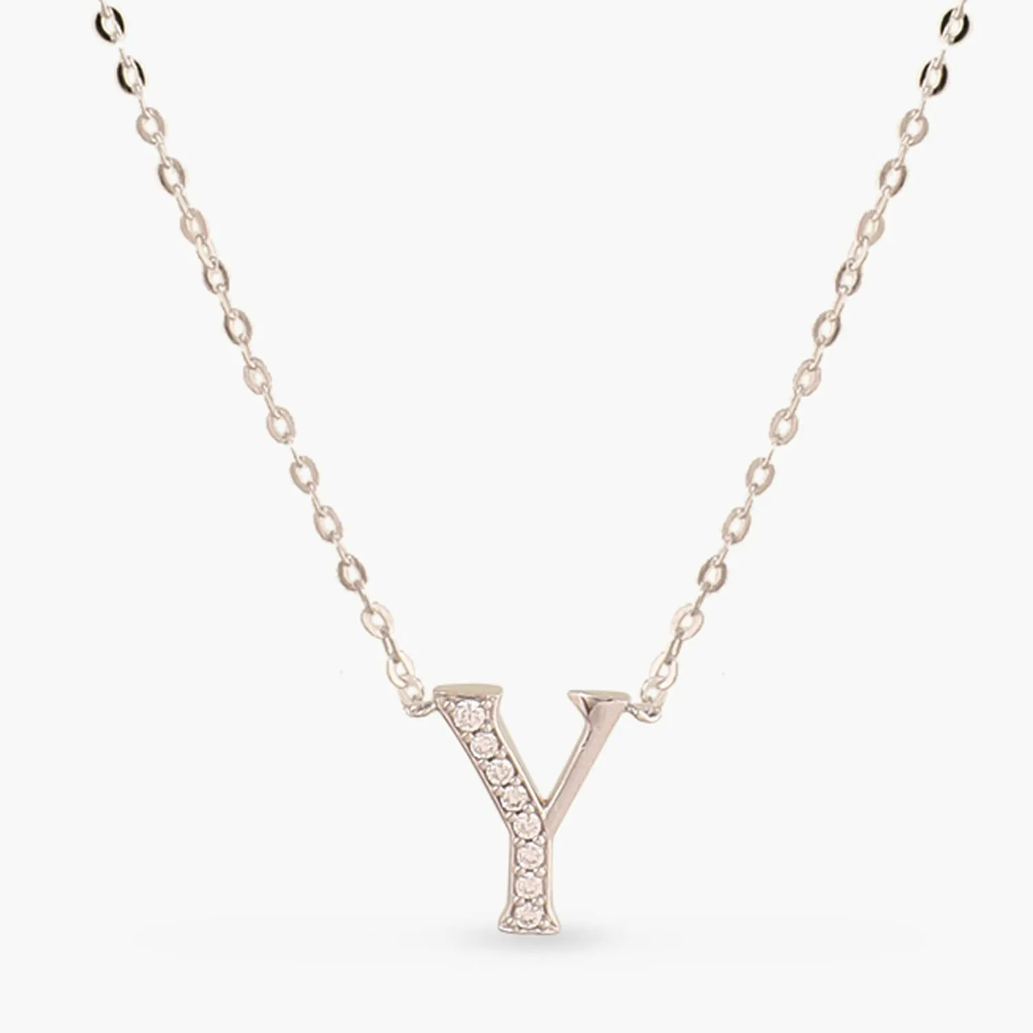 Alphabet A-Z Charms CZ White-Gold Plated Silver Necklace