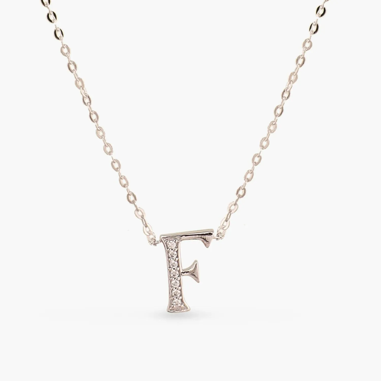 Alphabet A-Z Charms CZ White-Gold Plated Silver Necklace