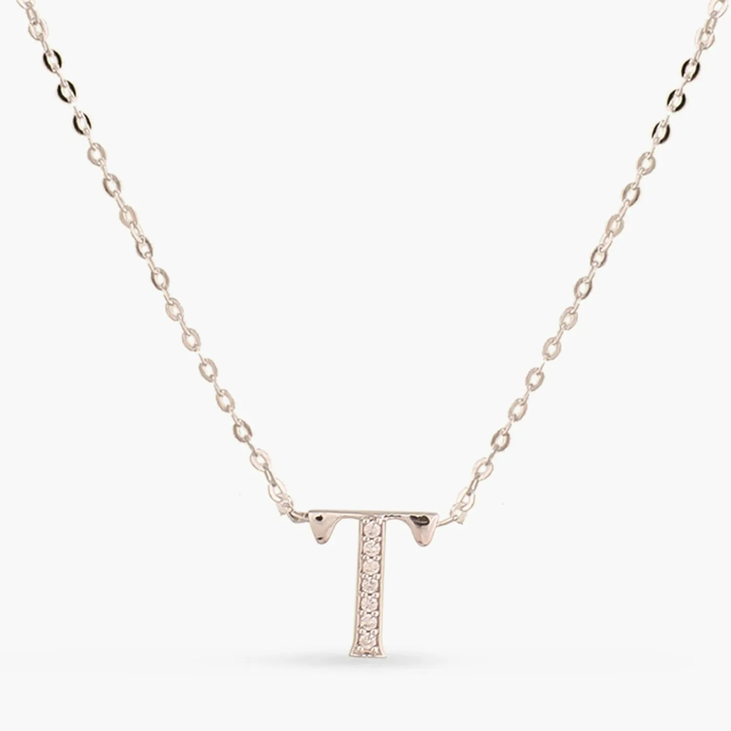 Alphabet A-Z Charms CZ White-Gold Plated Silver Necklace