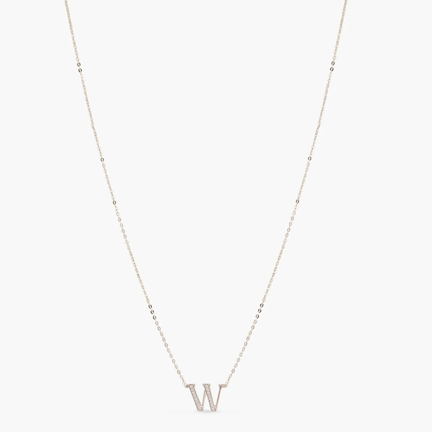 Alphabet A-Z Charms CZ White-Gold Plated Silver Necklace