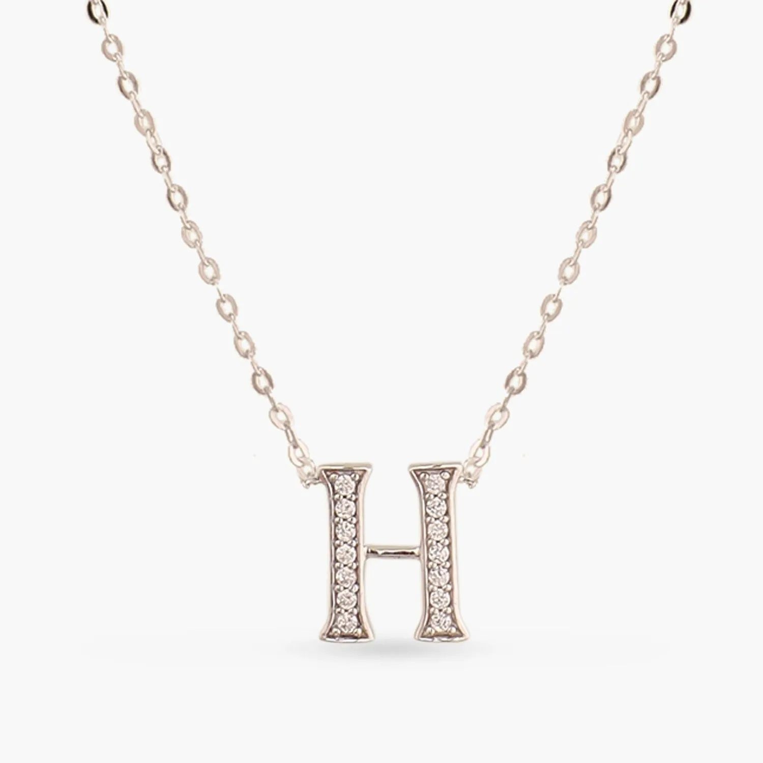 Alphabet A-Z Charms CZ White-Gold Plated Silver Necklace