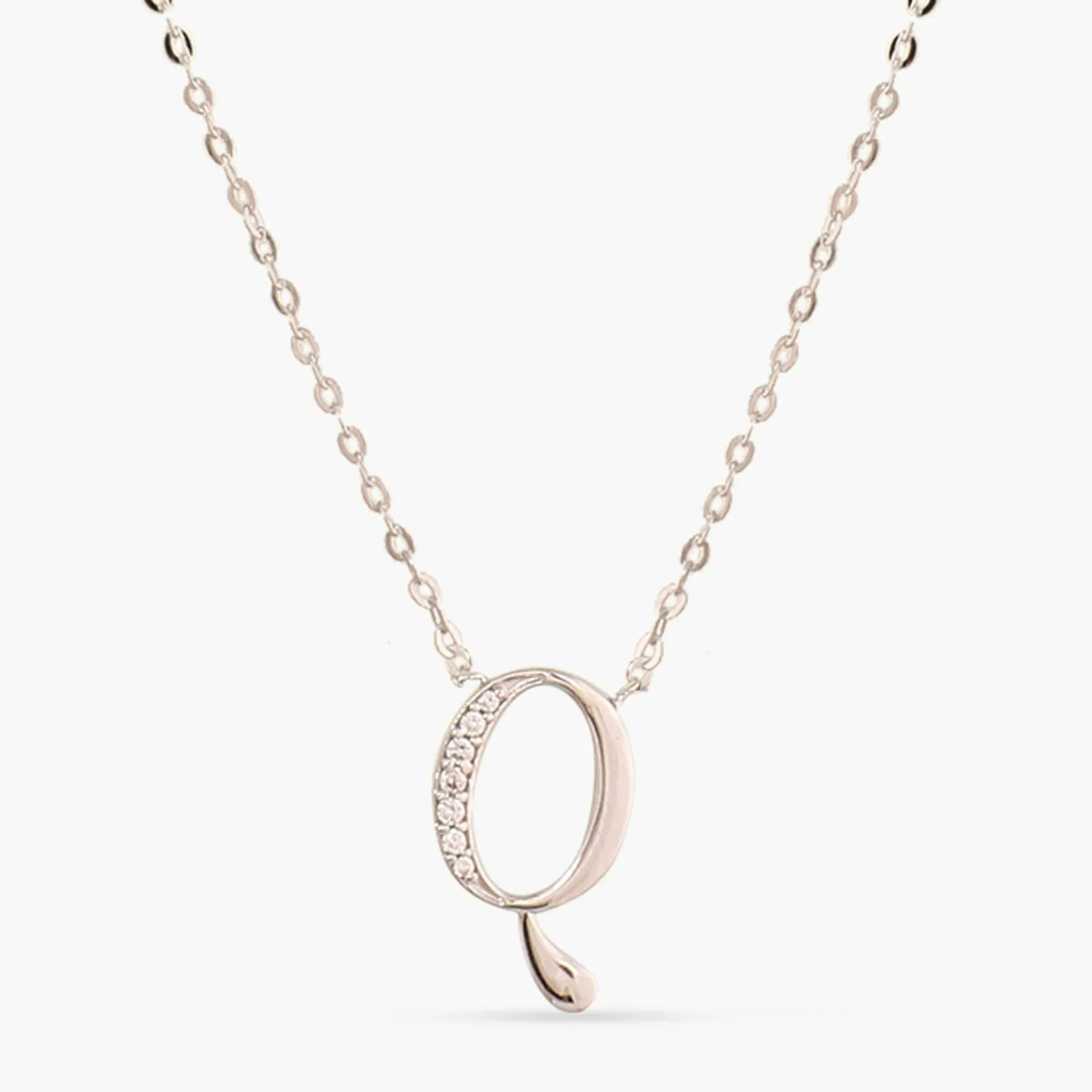 Alphabet A-Z Charms CZ White-Gold Plated Silver Necklace