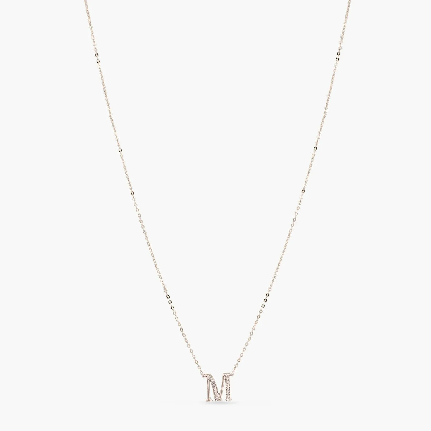 Alphabet A-Z Charms CZ White-Gold Plated Silver Necklace