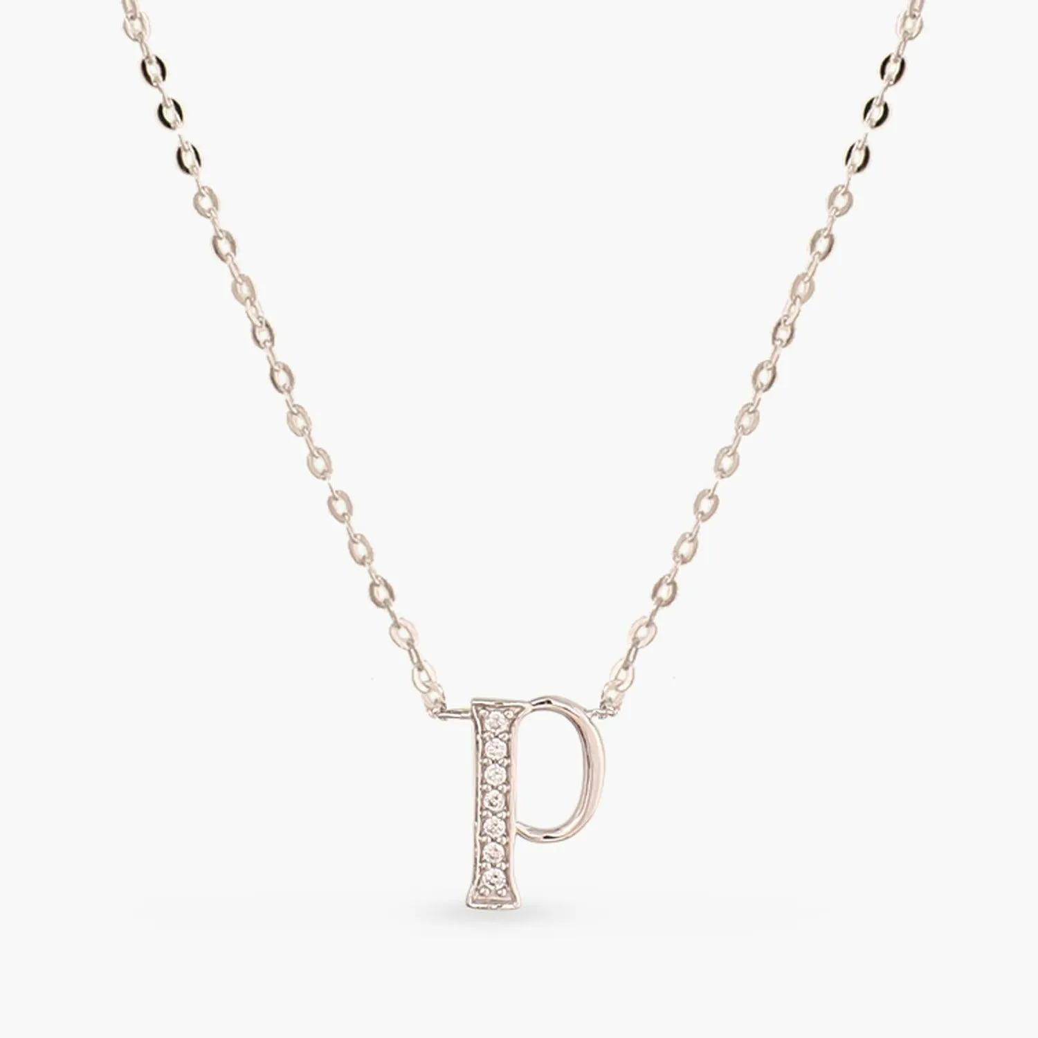 Alphabet A-Z Charms CZ White-Gold Plated Silver Necklace