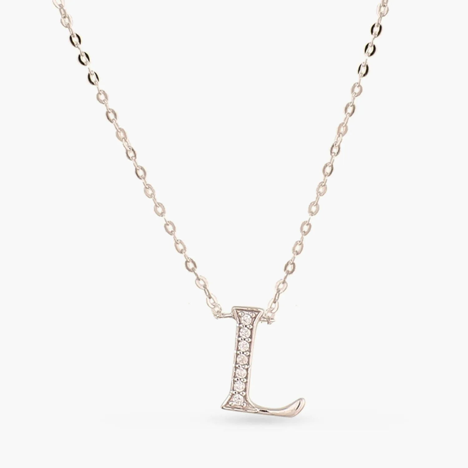 Alphabet A-Z Charms CZ White-Gold Plated Silver Necklace