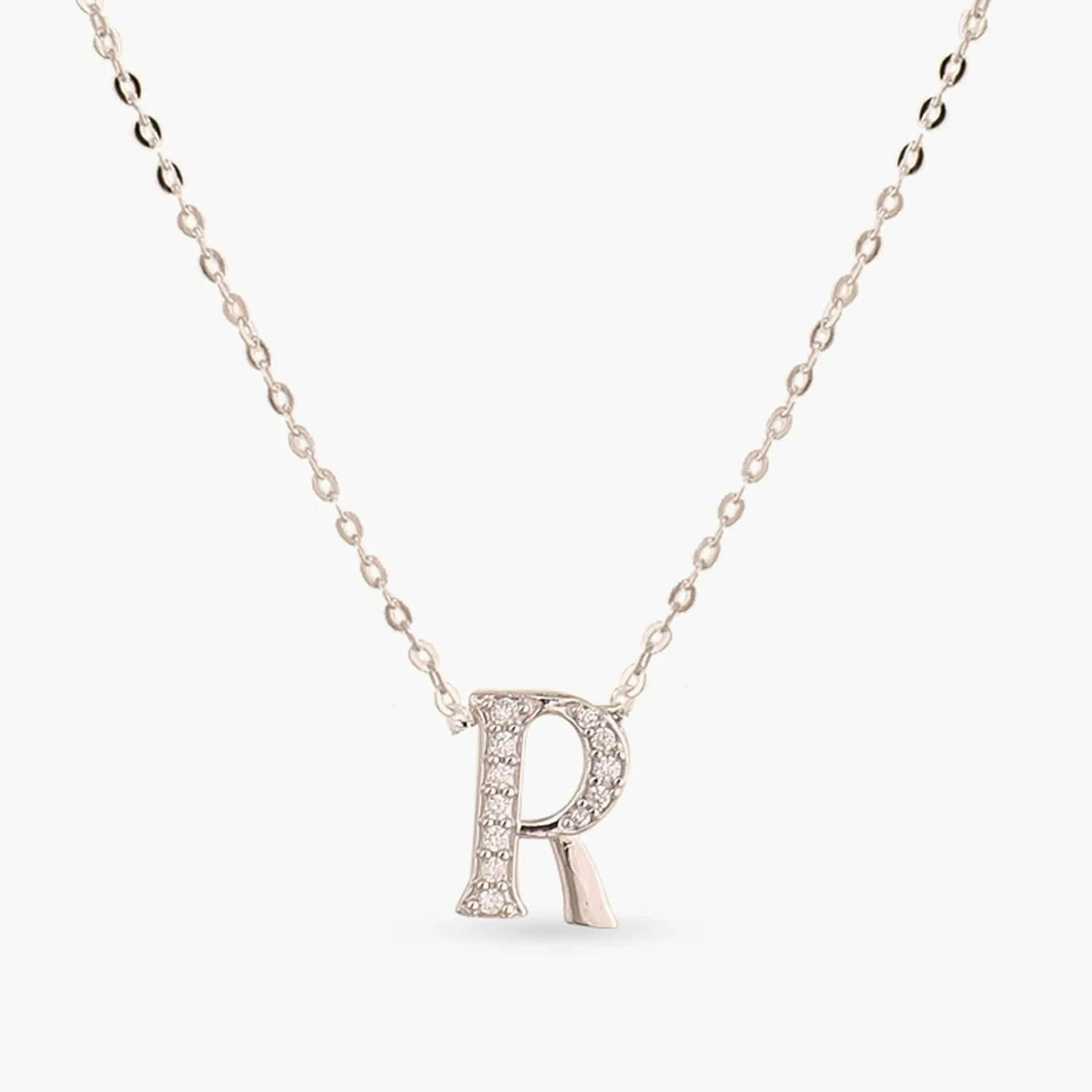 Alphabet A-Z Charms CZ White-Gold Plated Silver Necklace